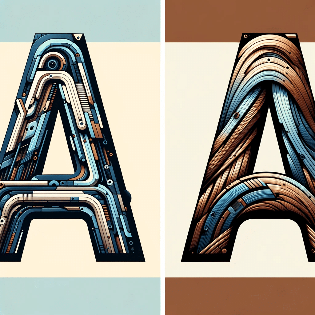 Ilustración de las letras AA con decoraciones arte azul beige y marrón